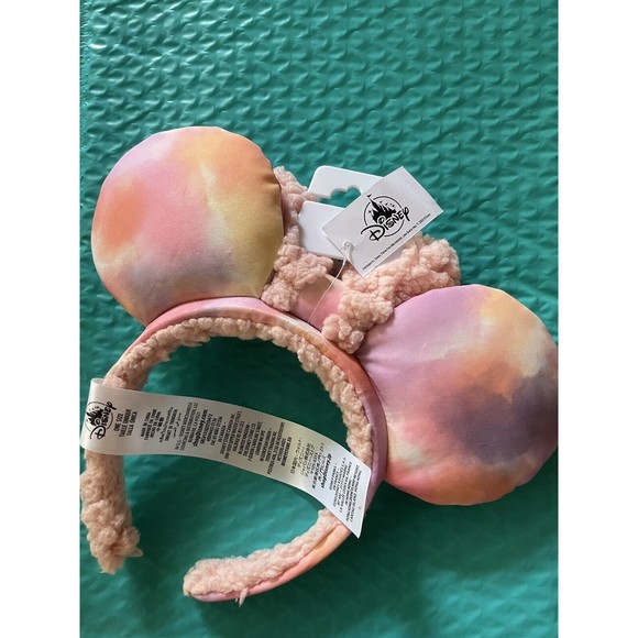 Disney Parks Water Color Tie Dye Sherpa Minnie Mouse Ears Headband NEW - Picture 5 of 5